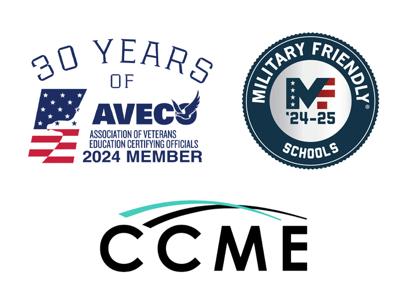 30 years of AVEC - Association of Veterans Education Certifying Officials 2024 Member; Military Friendly Schools '24-'25; CCME.