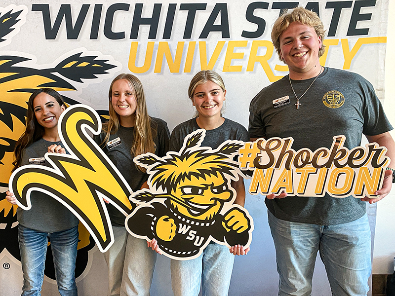 Student Ambassadors Brailey Lanning, Cary Doerflinger, Sophie Walter and Josef Schuller at Discover Wichita State: Oklahoma City.