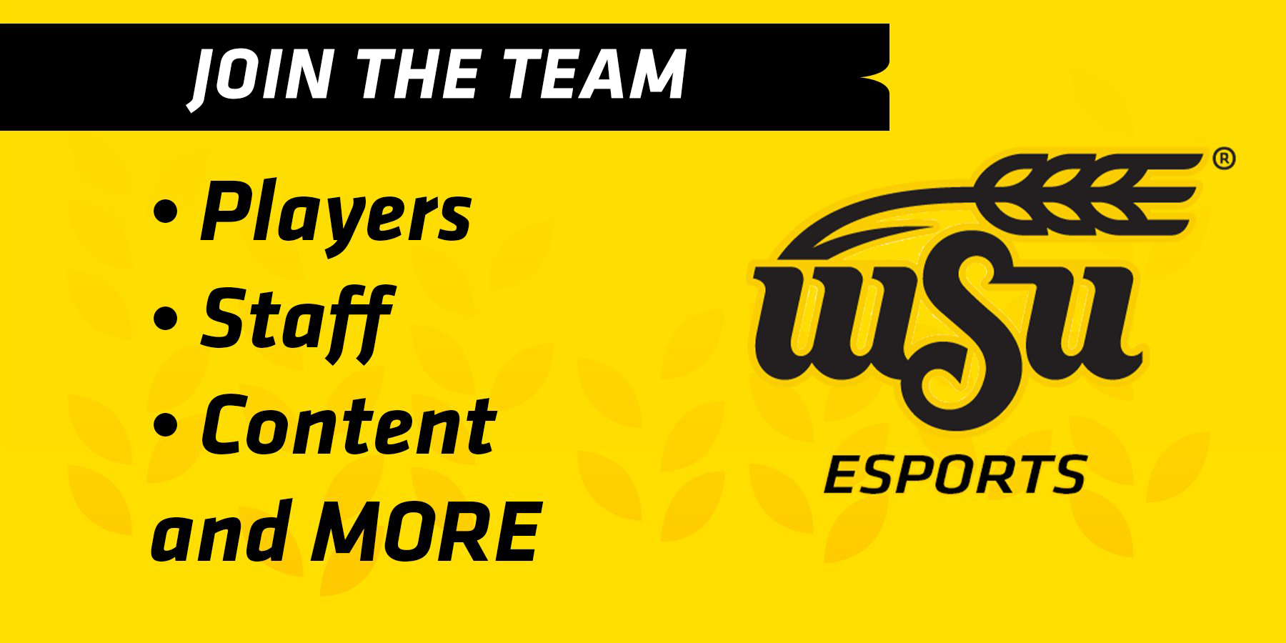 wsu esports logo with text now looking for players, staff, content and more