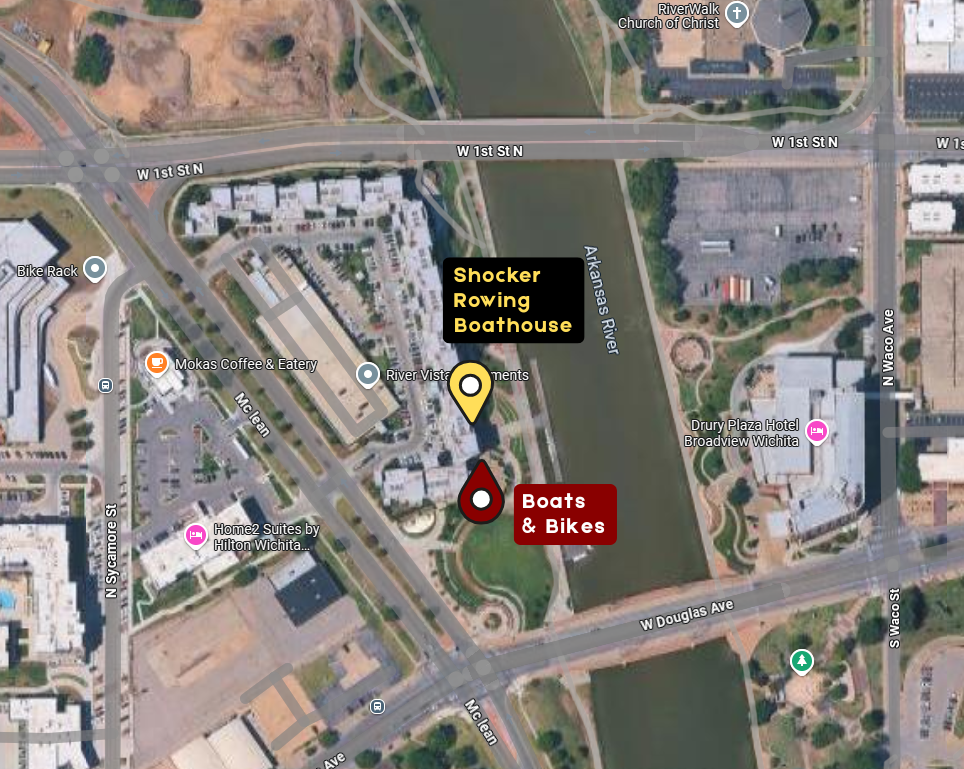 Aerial map of Shocker Rowing Boathouse