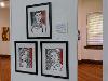 Framed portraits of three pop icons with Mexican heritage: Lupita N'yongo, Demi Lovato and Thalia.