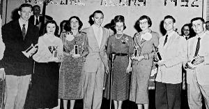 1953 Homecoming Decoration Award winners pose with Homecoming Queen Diana Welsh.