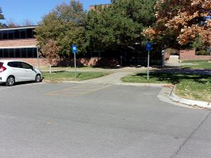 A photo of ADA parking southwest of Beggs Hall. 
