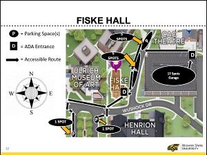 Campus map of ADA parking and accessible route.