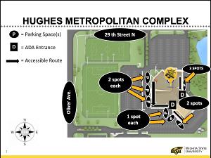 Campus map showing ADA parking and accessible route.