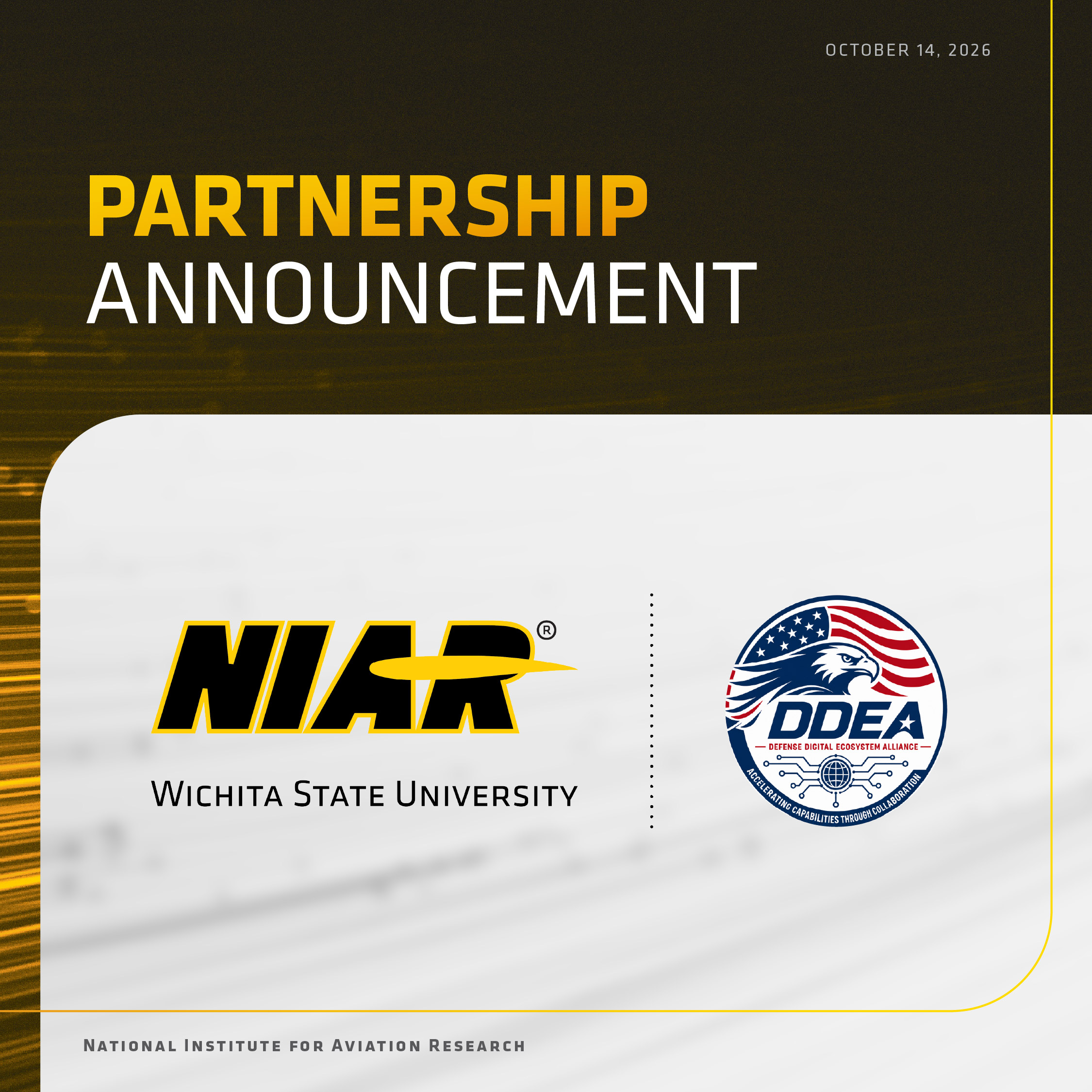 Partnership announcement graphic between NIAR and the DDEA