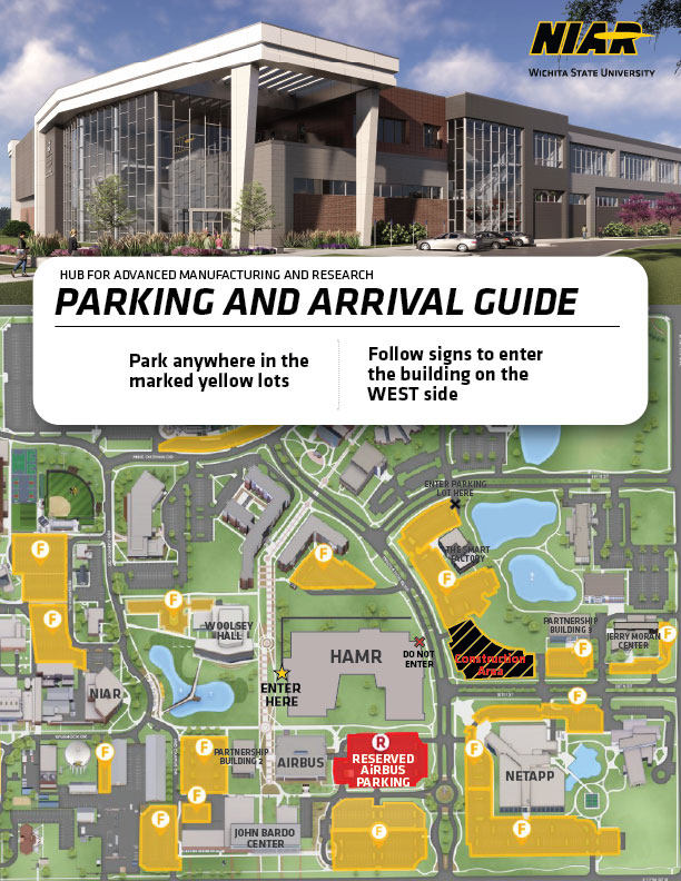 Parking arrival guide for Hub for Advanced Manufacturing and Research Building