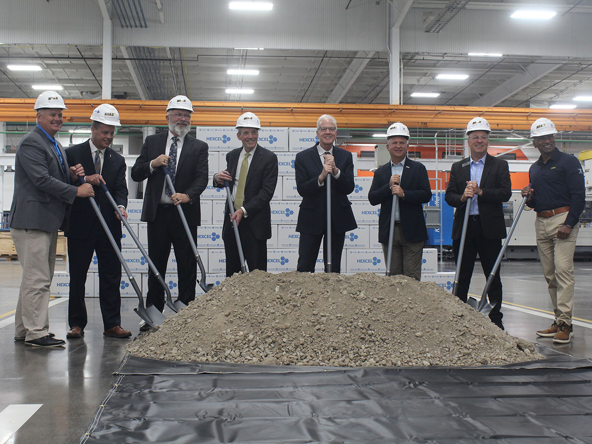 Representatives from Wichita State University, Hexcel and the state of Kansas celebrated the groundbreaking of the new Hexcel Applications Center that will be built at NIAR's location on South Oliver in Wichita.
