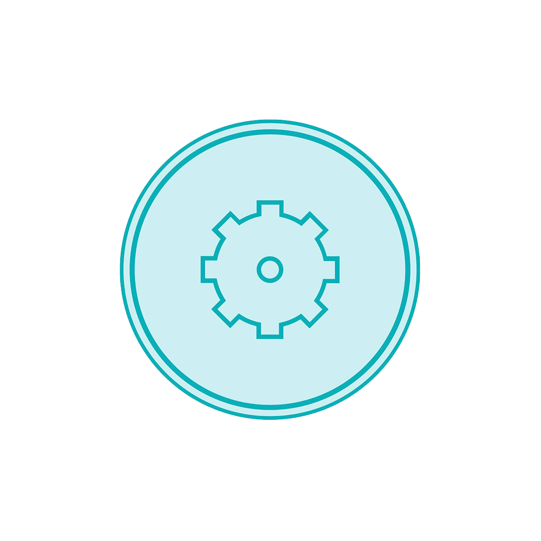 Ennovar Data Analytics icon. Blue circle with gear.