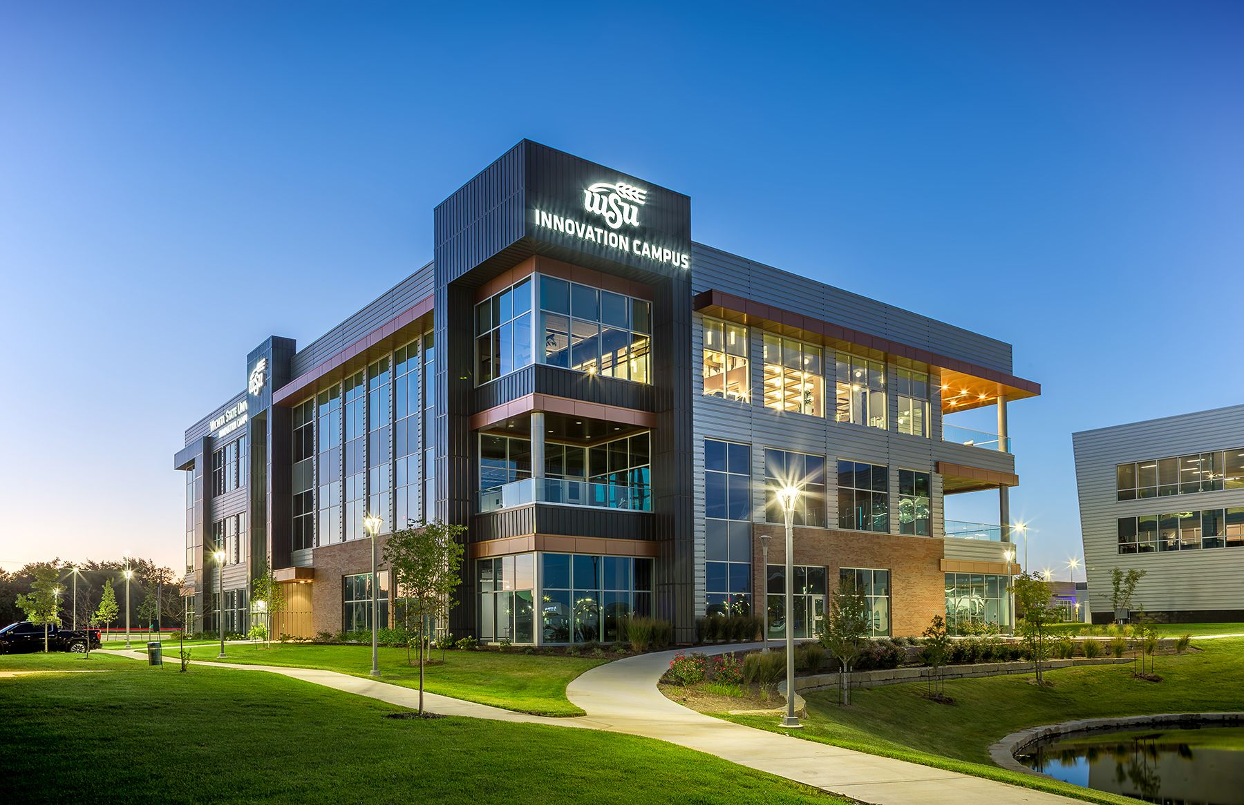 WSU Partnership Building 11 at dusk
