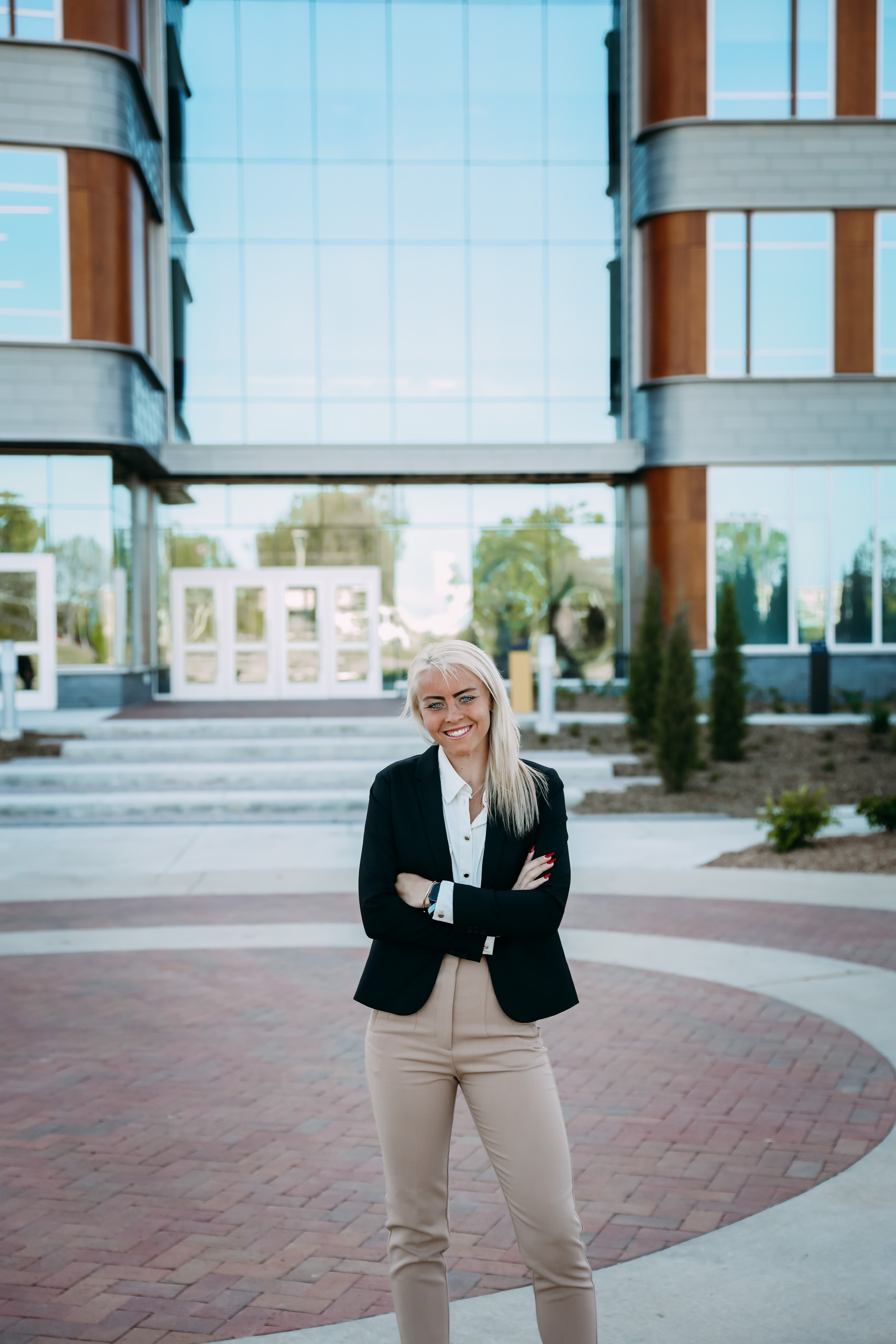 Photo of Harriet Hamilton in front of building