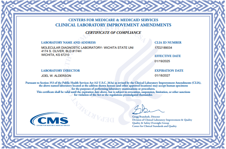MDL's CLIA certification. This certificate is valid from January 19, 2025 to January 18, 2027 MDL's CLIA certification. This certificate is valid from January 19, 2025 to January 18, 2027