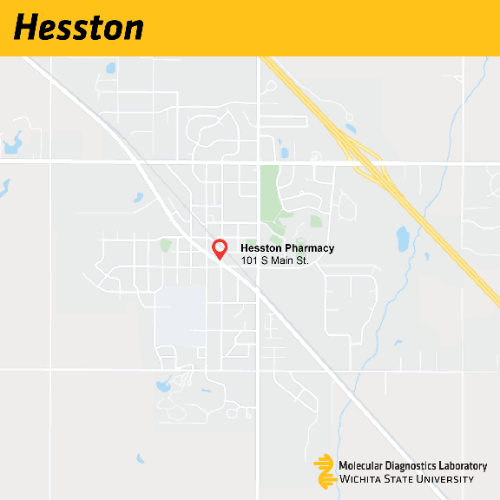 Map of Testing locations in Hesston