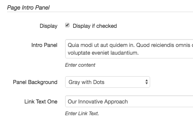 page intro panel interface