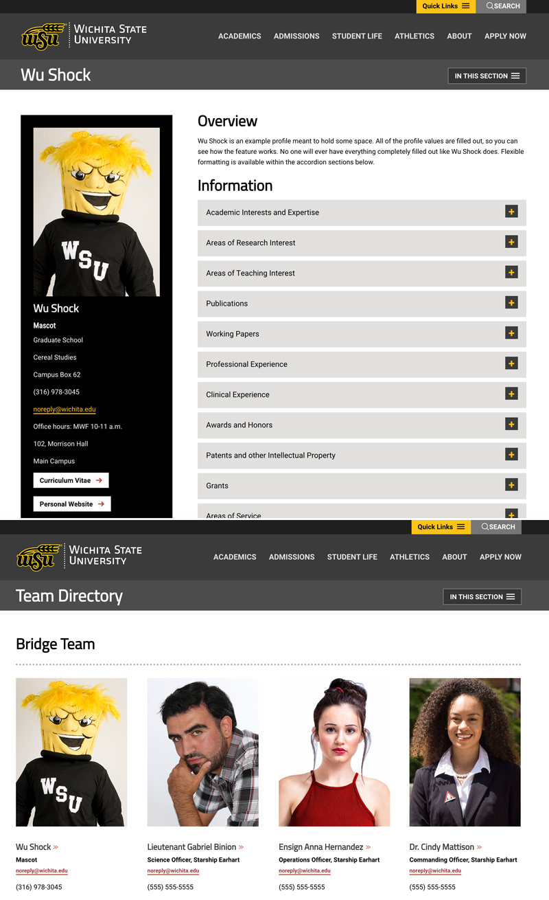 WSU Profiles Pages samples