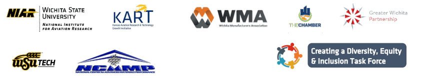 Graphic with logos for WSU NIAR, WSU Tech, KART, WMA, Kansas Chamber, Greater Wichita Partnership, NCMMP.