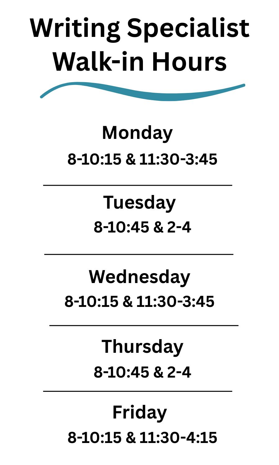Writing Specialist Walk In Hours