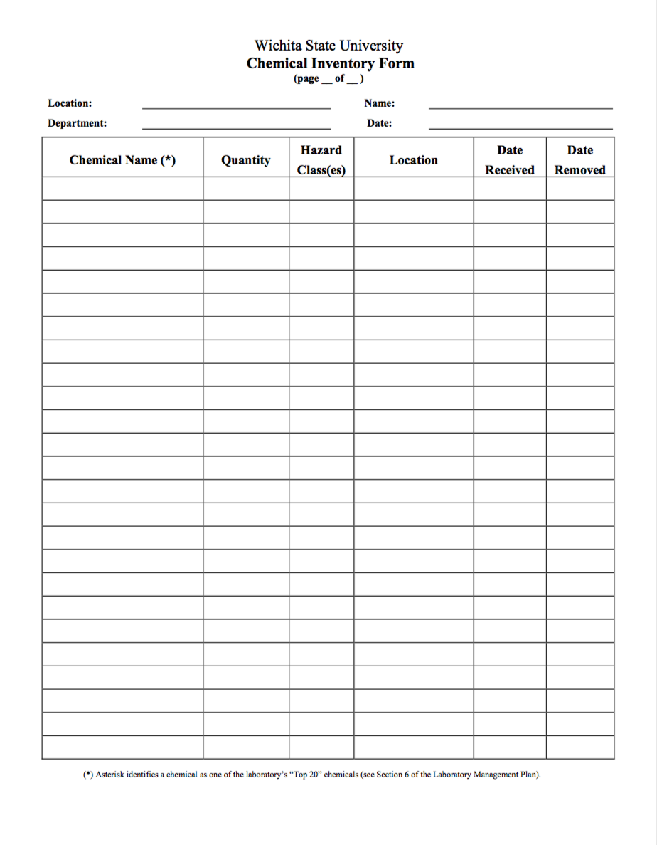 Chemical Inventory Form 