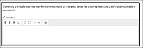 My performance page showing summary comments text box