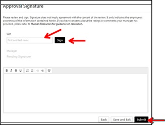 My performance employee signature page