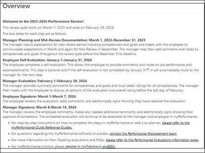 my performance overview page for indirect manager review step
