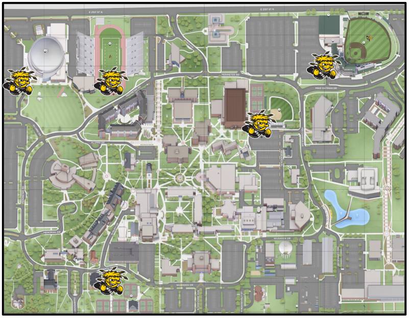 Illustrated map of the Wichita State University campus showing the athletic facilities.
