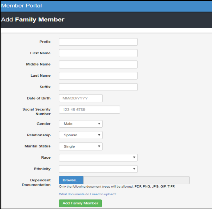 image showing add all dependent information