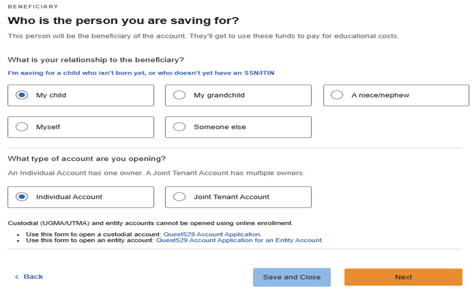 Screenshot_Beneficiary relationship/beneficiary information acreen