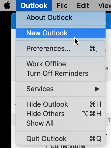 Outlook dropdown, New Outlook