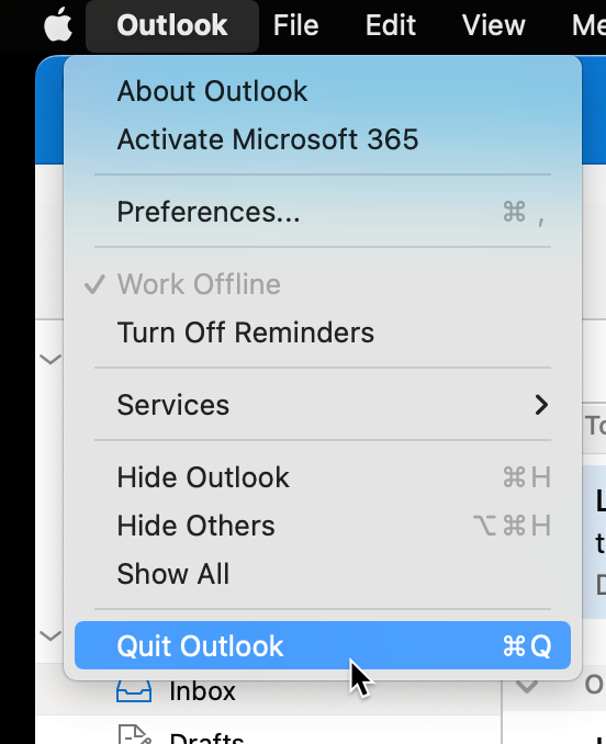 Quit outlook