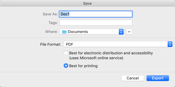how to save word as pdf on mac