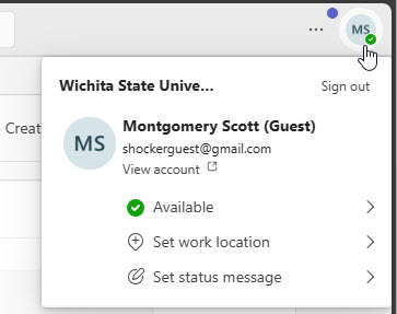 Account in upper right