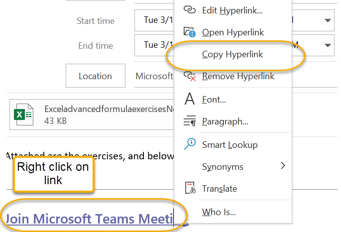 Right click menu, copy hyperlink selected