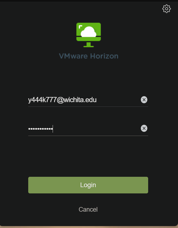 Login screen as described above