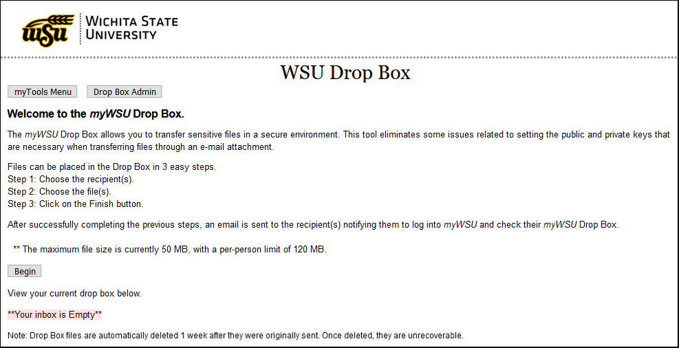 Image of WSU Drop Box page