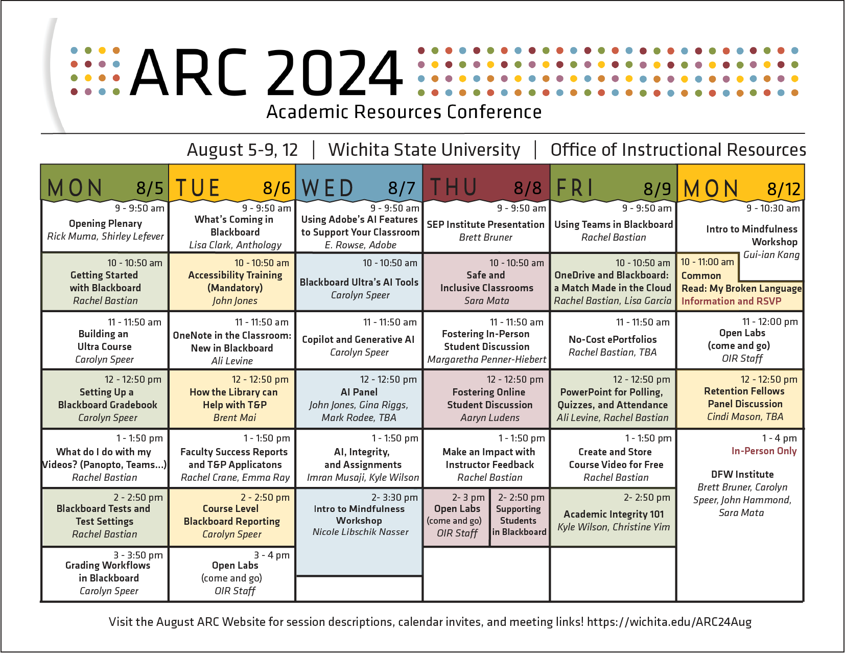 Table indicating the schedule for the August 2024 ARC