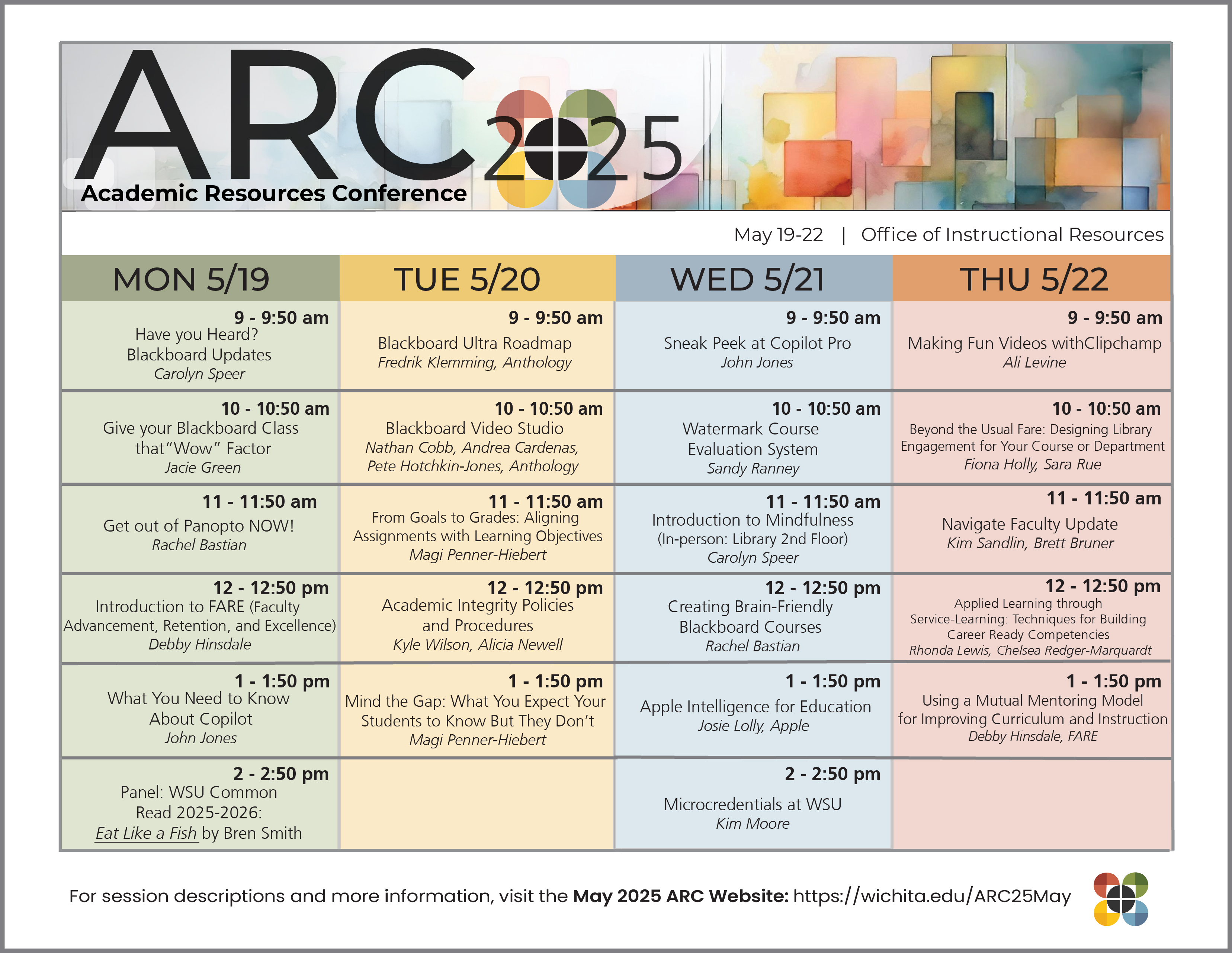 Click to view or download PDF Grid view of the May 2025 ARC Schedule