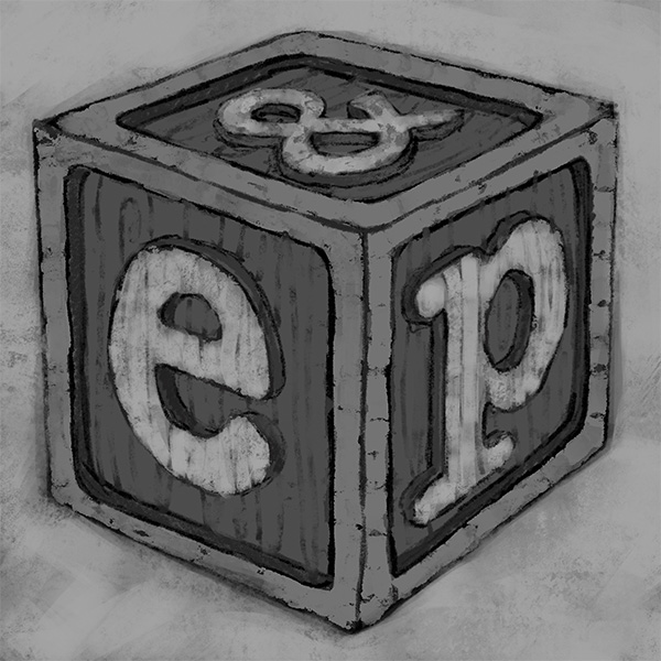 illustration of a building block with "e" & "p" on the sides