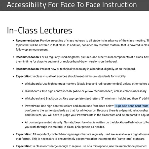 image of WSU policies for in-class lectures
