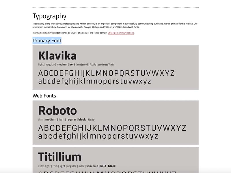 screenshot of WSU's offical fonts