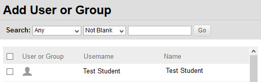 Image of a test student listed in the add exceptions roster