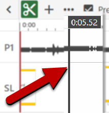 Hover mouse until a grey line appears in Panopto Editor
