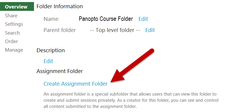 Create the Panopto Student Folder