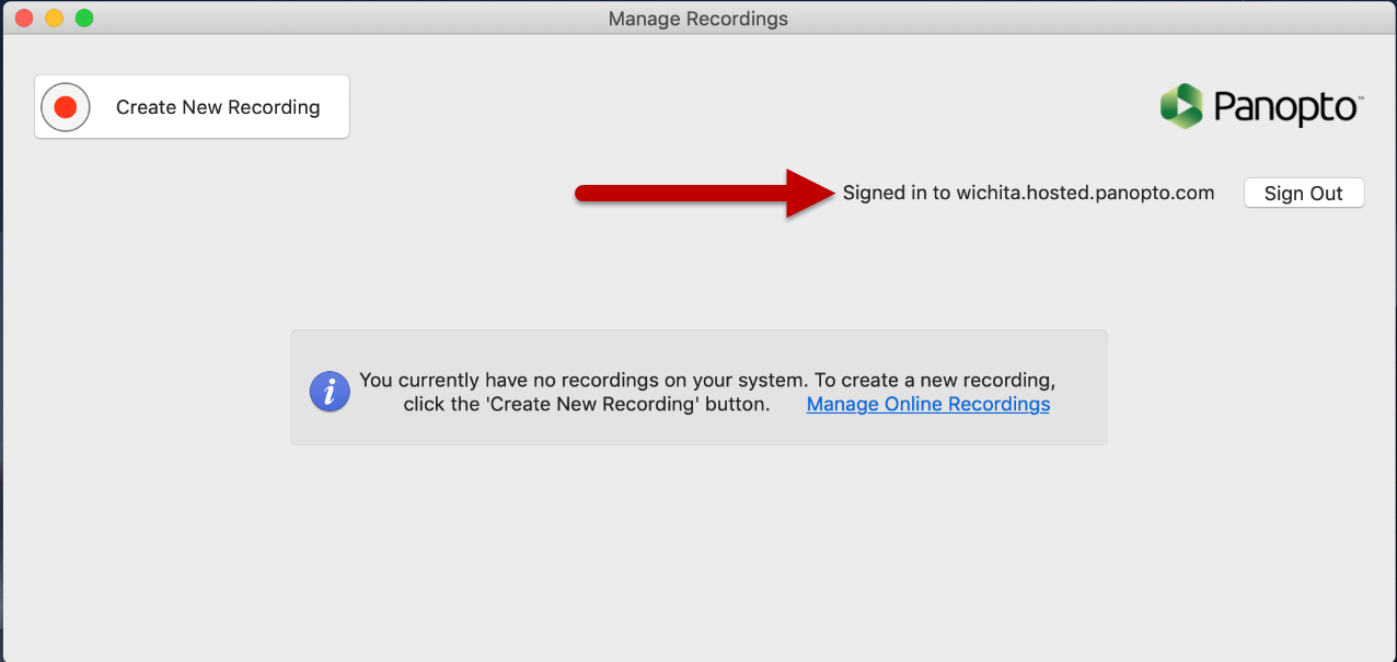 Signed into Panopto Recorder with Mac
