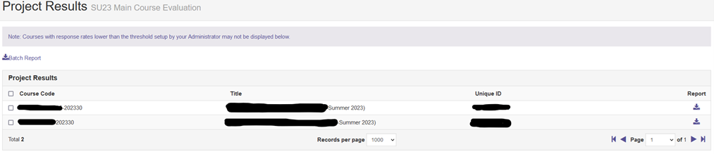 Screenshot of Watermark Project Results page with a box around the "Report" option