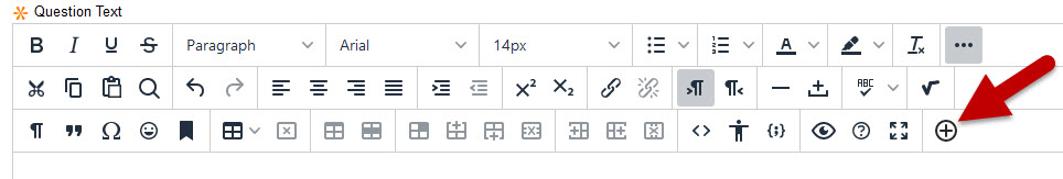 Red arrow points to Add Content button in bottom right corner of the editor toolbar