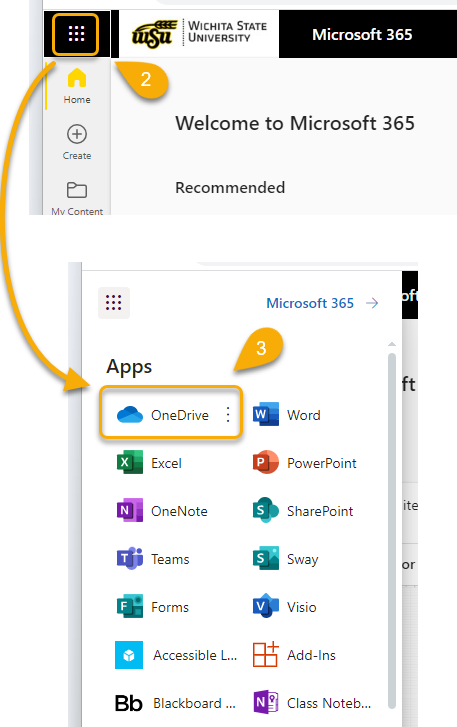 Office365 screenshot: OneDrive link