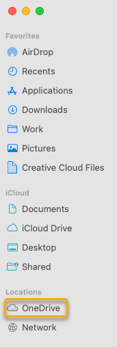 screenshot of OneDrive link in Mac Finder