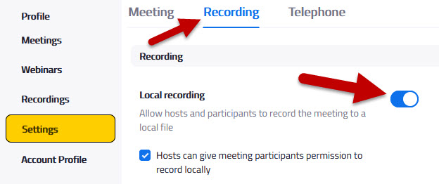 Enable Zoom Recordings to Save Locally