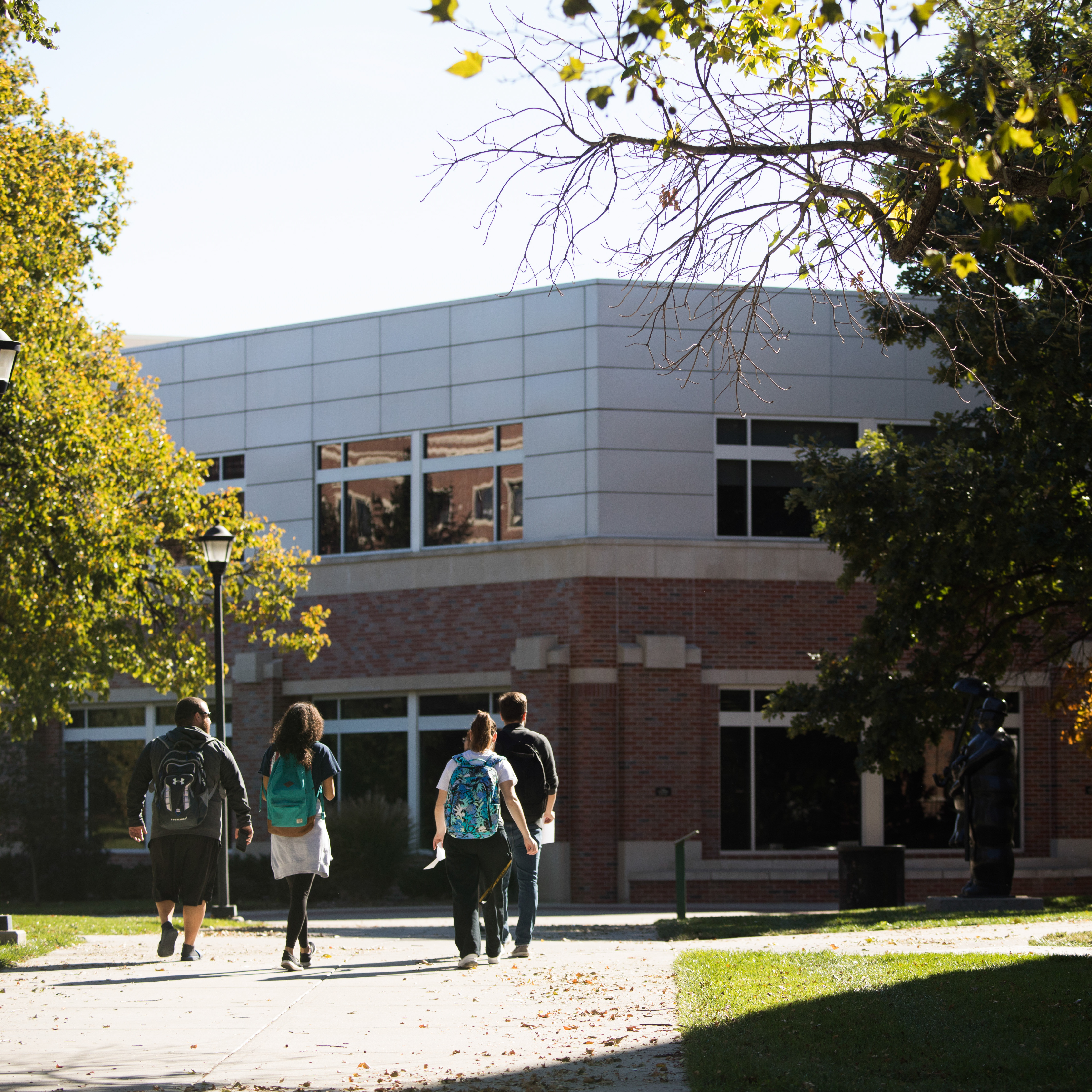 Four students walking on a sidewalk at WSU.